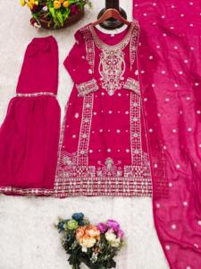 Indian Pakistani Women <b>Red</b> Sharara Suit Premium Ethnically Designed Pure <b>Fabric</b> Most Selling Traditional Wear for Party Wear - Product Image 2