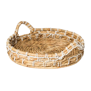 ถาดสานจากผักตบชวาทรงกลม ทำมือ เป็นมิตรกับสิ่งแวดล้อม พร้อมหูจับ รับผลิตแบบ OEM ODM ขายส่งจากเวียดนาม ของตกแต่งบ้านสไตล์เรียบง่ายและที่เก็บของ - Product Image 1