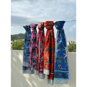 Hand Drawn Printed 100% Cotton Sleeveless Sarong Floral Beach <b>Cover</b>-<b>Up</b> <b>Swimsuit</b> 1 Piece - Product Image 3
