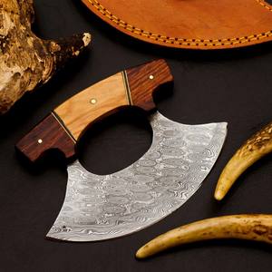 Cuchillo Ulu de Acero de Damasco con Funda de Cuero, Hoja con Patrón de Gota de Lluvia Forjada a Mano, Cuchillo de Cocina Profesional OEM - Product Image 2