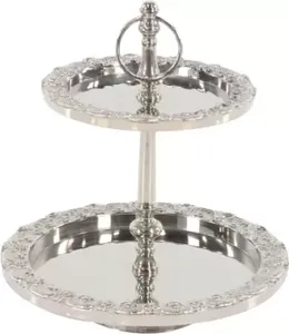 Soporte de pastel de acero inoxidable de forma redonda de calidad superior con espejo pulido de 2 niveles - Product Image 1