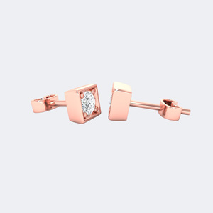 Boucles d'oreilles clous minimalistes en or 14 carats avec diamant rond de 0,20 carat, couleur D, cultivé en laboratoire, serti clos, pour femme - Product Image 1