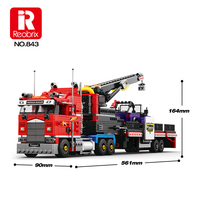 1387PCS Set Blok Bangunan Truk Berat Amerika dengan Crane dan Trailer Lowboy