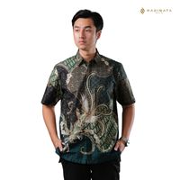 Kemeja Pria Lengan Pendek Batik Kasual Formal Premium 100% Katun 50s Bermotif Cetak Digital dengan Pola Indonesia Abadi ID