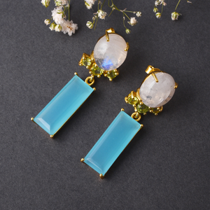 Boucle d'oreille longue Dangler Boucle d'oreille Aqua en argent sterling 925, boucle d'oreille en pierre de lune, fourniture de bijoux en gros - Product Image 4