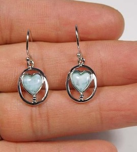 Très belle qualité Larimar 12mm forme ronde lisse pierres précieuses ensemble de lunette en laiton plaqué argent boucle d'oreille bijoux en argent faits à la main pour elle - Product Image 4