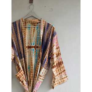 Handmade Boho Kimono Tie Dye Sari Silk Robe Resort Outfit-Swimsuit Cover Ups - Product Image 1