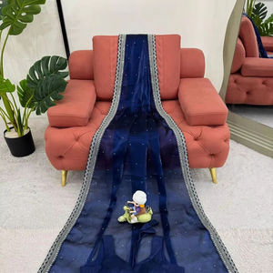 Tissu en soie d'organza lourd avec fil et travail de séquence Saree et chemisier en soie Mono Banglori non cousu avec travail de dentelle et de séquence - Product Image 1