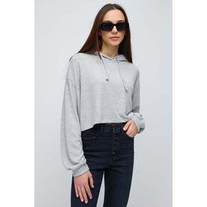 Crop top à capuche doux au toucher pour tous les jours en tissu tricoté 100% polyester - Product Image 3