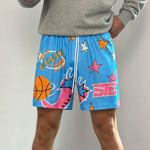 Short de course d'été pour hommes Pantalon court de jogging décontracté Motif de vague Couleur unie Cordon de serrage Loose Dry Gym Sports Shorts - Product Image 3