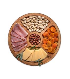 Plateau sectionnel rond en bois, plateau de service fait à la main, plateau de charcuterie d'automne, assiette de viande au fromage en bois, rond - Product Image 1