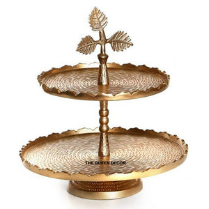 Aluminum Metal <b>Cake</b> <b>Stand</b> With Gold Antique Finish Offering Luxurious Perfect for Weddings and <b>Vintage</b> Party Accent - Product Image 1