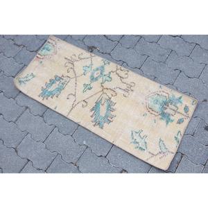 1.4x3.3 ft Vintage Turkish Rug, Small Rug, <b>Brown</b> <b>Wool</b> Rug - Product Image 2