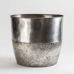 Polished Silver <b>Bowl</b> <b>Planter</b> With Artisan Hammer Marks And Smooth Rim Meant For Luxury Spaces Or Boutique Garden Corners - Product Image 4