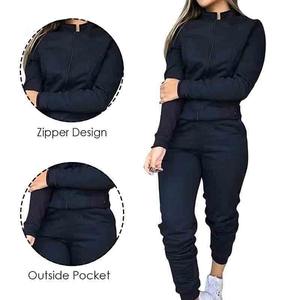 Conjunto Deportivo Clásico Negro con Cremallera para Mujer, para un Uso Casual Cómodo, Entrenamiento en Casa, Correr y Estilo Diario Urbano - Product Image 4