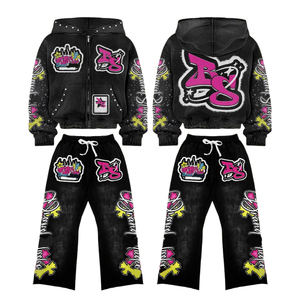 Conjuntos Deportivos Personalizados con Lavado Ácido para Niños, Impresión DTG, Sudadera Corta Holgada Estilo Urbano para Hombre, Pantalones Apilados, Sudadera con Capucha para Hombre - Product Image 2