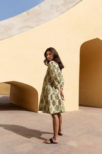 Vestido de Algodón Estampado a Mano Jivani, Estilo Bohemio, Informal, Veraniego, Moda Ética - Product Image 2