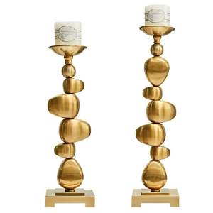 Belle décoration de mariage artisanale Ensemble de 3 bougeoirs vintage antiques en laiton Décoration intérieure - Product Image 5