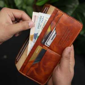 No. Cartera Larga Bifold de Cuero Genuino Hecha a Mano Estilo Vintage Color Bronceado con Cierre Abierto y Tarjetero – Estilo Encantador - Product Image 5