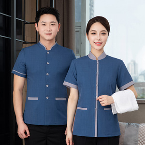 Vêtements de travail d'été <span class=keywords><strong>pour</strong></span> hommes Hotel Housekeeping Property Guest Room Shopping Mall Aunt Customized Logo Short Sleeve - Product Image 5