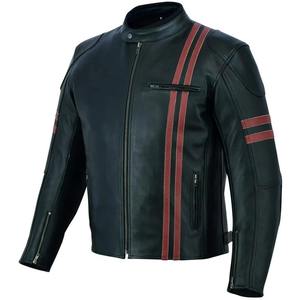 Venta al por mayor chaqueta de carreras de cuero negro para los hombres a rayas estilo motociclista con cremallera frontal y diseño de ajuste delgado de primera calidad - Product Image 6