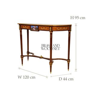 Mesa Consola Clásica de Madera con Incrustaciones, Panel Central Decorativo y Detalles en Latón, Consola Elegante y Lujosa para la Entrada - Product Image 3