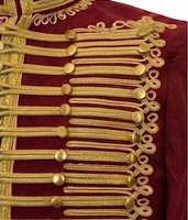 Veste Hussar Vintage pour Homme en Laine Bordeaux, Tunique Uniforme avec Broderie Dorée, Col Montant, Style Vêtement d'extérieur