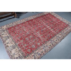 Grand tapis turc de 5x8,5 pieds, tapis vintage, tapis persan en laine rouge et bleu - Product Image 2