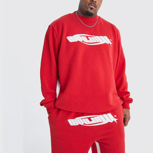 Ensemble de survêtement rouge pour homme, sweat-shirt à col rond et pantalon, coupe ample, logo blanc imprimé, vêtements décontractés pour l'automne - Product Image 5