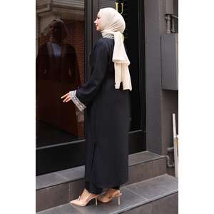 Conjunto de Kimono de 2 Piezas Negro MSW19251-1, Blusa Larga Informal, 100% Algodón, Manga Larga, Cuello Redondo - Product Image 4