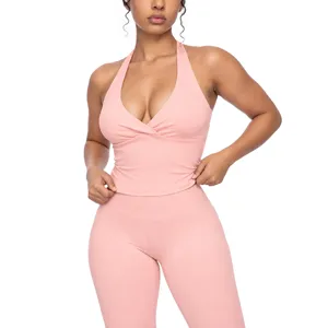Débardeur de yoga respirant et froncé pour femme - Vêtement de fitness léger et uni - Product Image 6