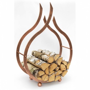 Porta Leños de Metal de Hierro de Diseño Único con Acabado Antiguo de Cobre para Almacenamiento de Leña en Interiores y Exteriores - Product Image 1