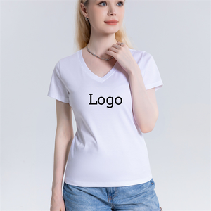 Camisetas de Moda con Cuello en V para Mujer, Top de Algodón de Manga Corta para Boutique, Camisetas al por Mayor - Product Image 4