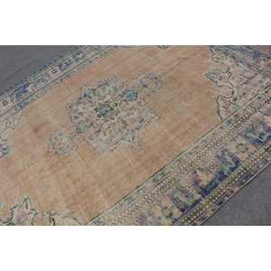 Alfombra grande vintage de 6.6x8.8 pies, alfombra de lana turca azul con lunares - Product Image 4