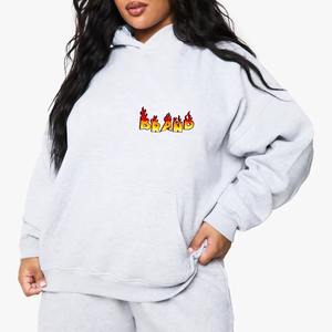 Conjunto de Sudadera con Capucha y Pantalones Deportivos Extra Grandes Personalizados 2024 para Mujer, Top Corto Bordado de Dos Piezas, Sudadera de Forro Polar Estampada de Otoño, 100% Algodón - Product Image 1