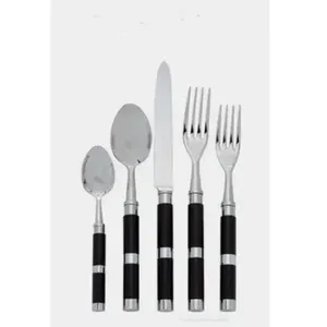 Juego de cubiertos de calidad superior de 5 mango negro con espejo de acero inoxidable cuchara tenedor cuchillo juego de cubiertos para vajilla de comedor de Hotel - Product Image 1