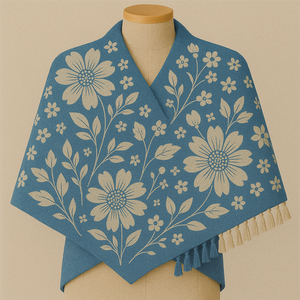 Estola Rectangular Larga Beige de Primera Calidad, 100% Lana y Rayón, con Bordado de Lunares, Reversible, Duradera y Transpirable para Mujer - Product Image 1