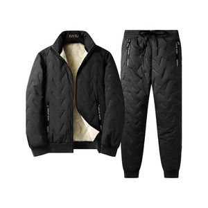 Ensemble de survêtement matelassé 2-en-1 unisexe pour homme, chaud, respirant, uni, décontracté, pour le sport et le jogging, collection hiver 2025, 100% coton - Product Image 1