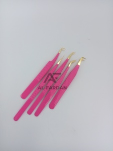 แหนบต่อขนตาสแตนเลสอย่างดี สีชมพูสด ปลายสีทอง จับแบบเพชร ปลายไฟเบอร์ - Product Image 5