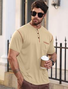 Camisetas caqui de calidad superior para hombre, ropa informal y callejera, tela de punto, marca personalizada y logotipo, camisetas para hombre - Product Image 3