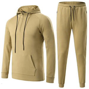 Vêtements de sport de haute qualité avec logo personnalisé pour hommes, survêtement à capuche respirant à demi-fermeture éclair, pantalon de survêtement en coton uni pour l'hiver - Product Image 1