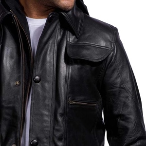 Veste en cuir pour homme avec poches avant, capuche décorative, veste en cuir de mouton personnalisée pour homme, veste en cuir matelassée 2026 - Product Image 2