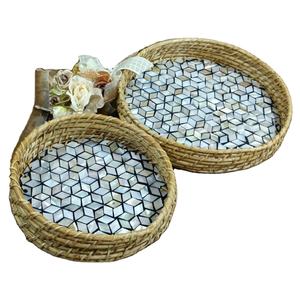 Tablero de mimbre y MDF con incrustaciones de perlas, nuevo diseño, bandeja de servicio de alta calidad - Product Image 1
