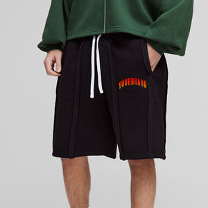 Custom Made Loose Fit <b>Knee</b> <b>Length</b> Sweat <b>Shorts</b> For <b>Men</b> 100% Cotton French Terry Raw Edges Hip Hop Style <b>Shorts</b> For <b>Men</b> - Product Image 1