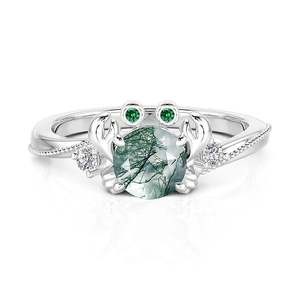 Jeulia Hug Me Bypass Round Moss Agate Beaded Crab <b>Ring</b> - Product Image 1