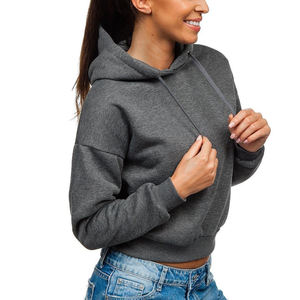 Womens fleece cropped sweatshirt winter stylish <b>drop</b> shoulder comfy hoodie - Product Image 2
