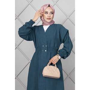 Cape longue modeste avec ceinture élastique couleur pétrole - Product Image 2
