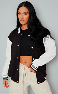 Blouson aviateur en cuir universitaire noir personnalisé de qualité supérieure pour femmes veste de baseball pour femmes veste en laine et letterman pour femmes - Product Image 5