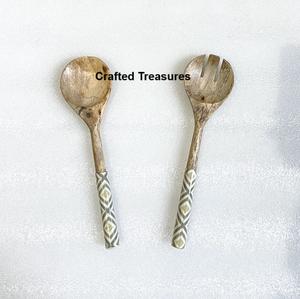 Ensemble de vaisselle en bois et émail fait à la main haut de gamme couverts à salade cuillère et fourchettes couverts pour la cuisine à domicile - Product Image 1