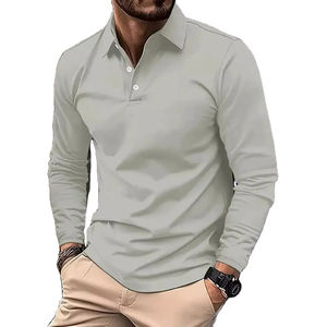 Classique Simple couleur unie revers hommes POLO chemises printemps automne affaires loisirs en plein air voyage amis fête à manches longues hauts - Product Image 4